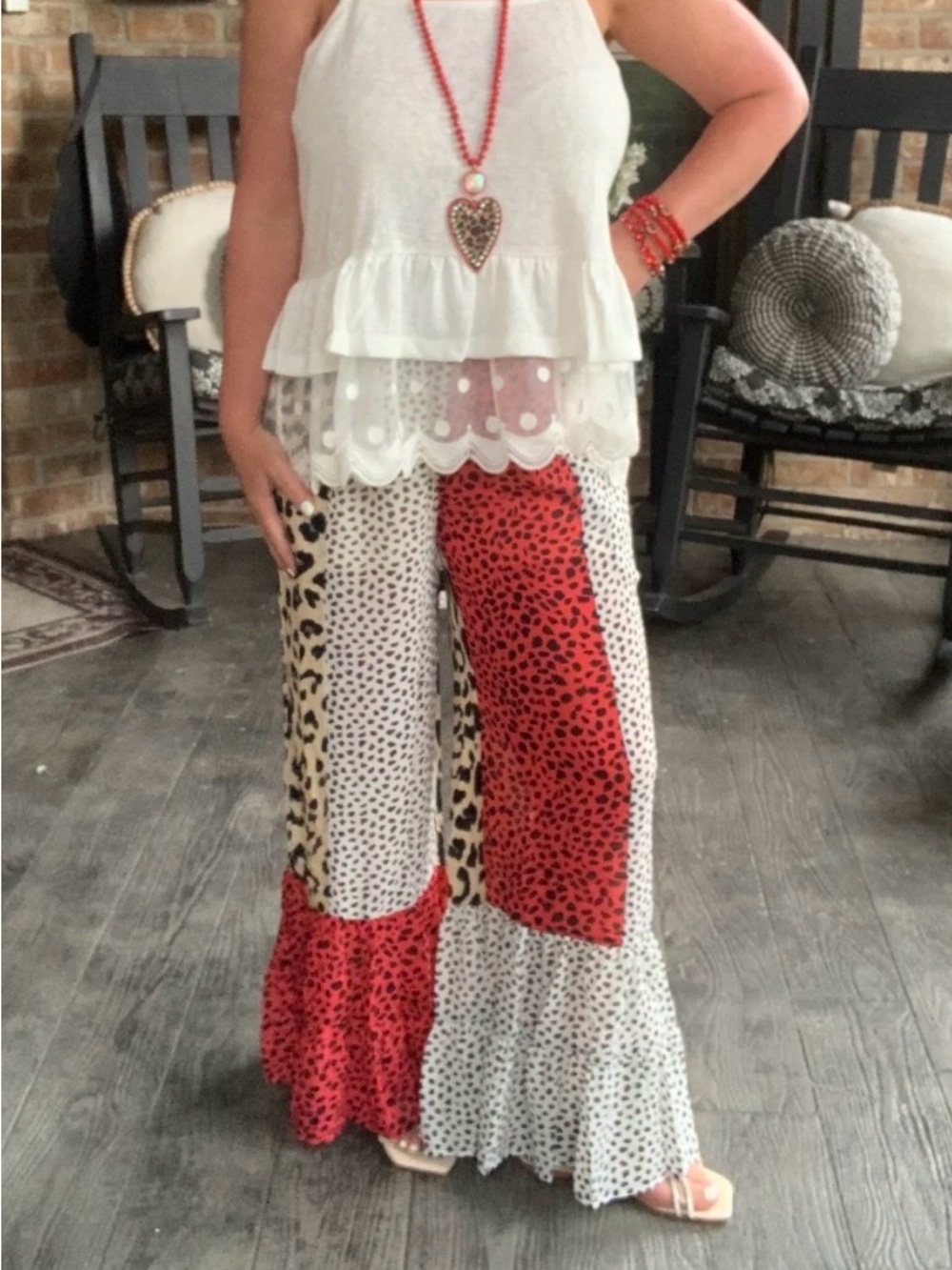 NWT Umgee Mixed Animal Print Ruffle Hem Pants Size Large